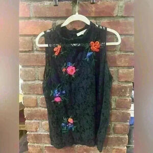 Black lace embroidered floral top from Ann Taylor Loft